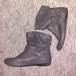 Gray faux leather ankle boots